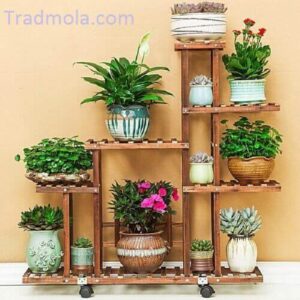 Wood indoor Plant Stand with wheels in Pakistan