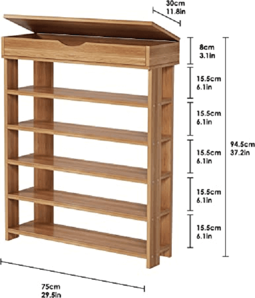 Wooden Shoe Rack with Storage Compartment 5tier