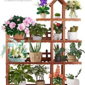 Wood Plant Stand with Triangle Roof Indoor Outdoor