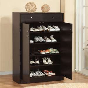 Five Shelf Wooden Shoe Cabinet With Two Upper Storage Bins